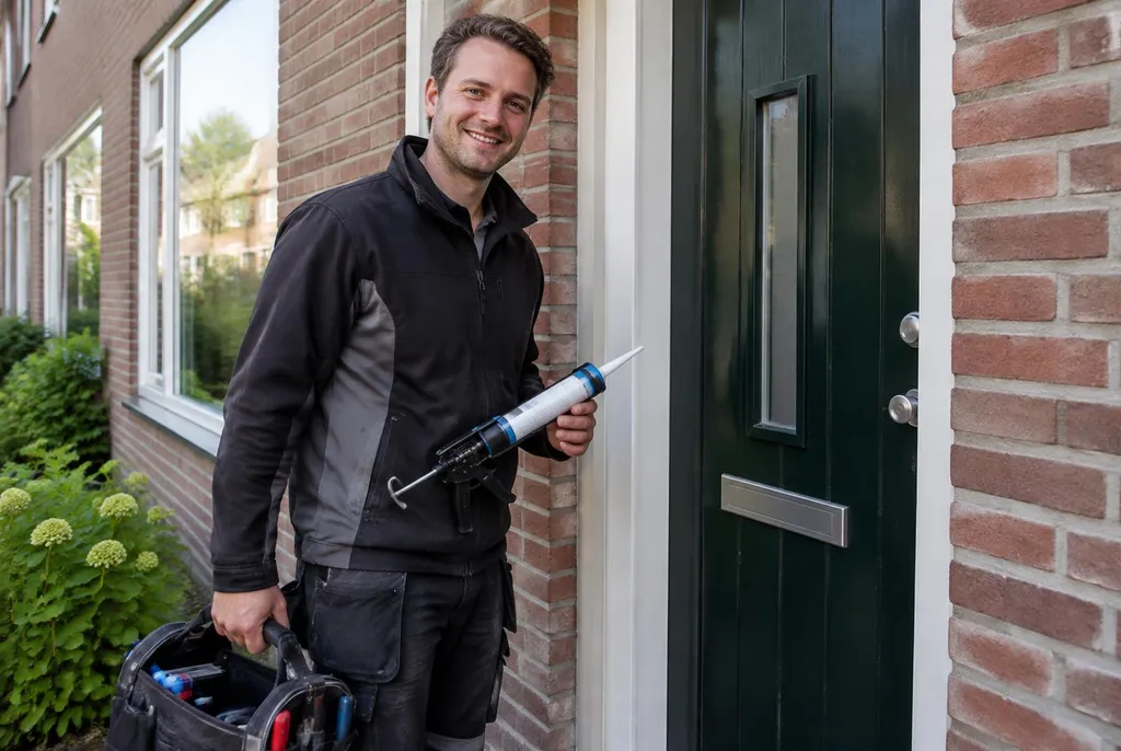 Vakman van Kitbedrijf Berkel en Rodenrijs bij de voordeur van een woning